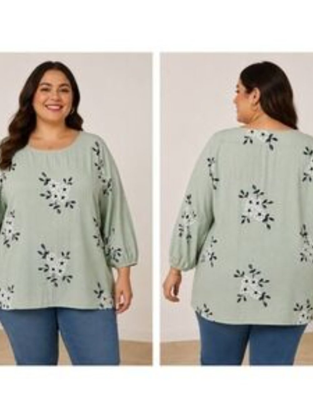 Kindred Anthropologie Sage Green Floral Embroidered V-Neck Top Size 2X Women's